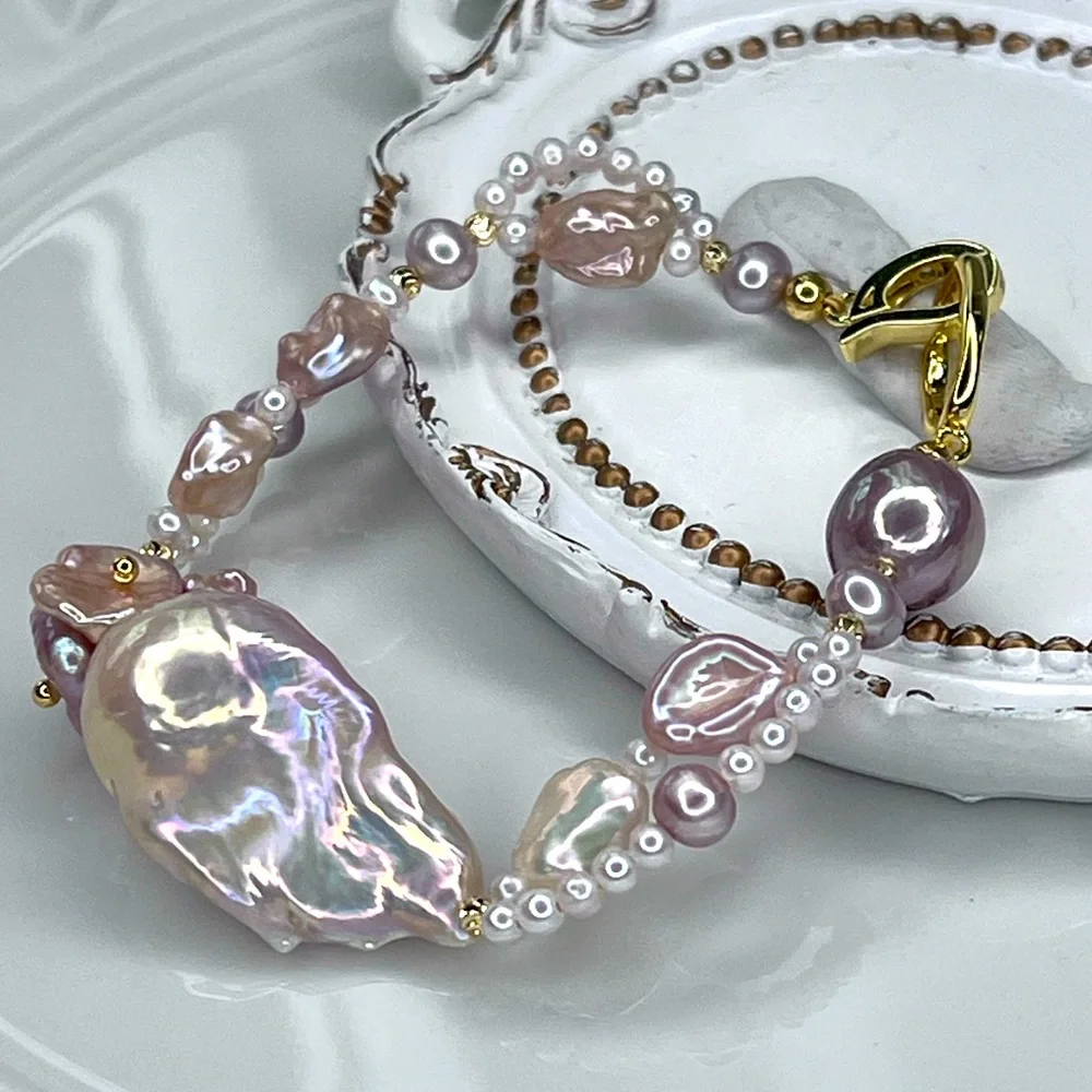 🔥🔥 Handmade Premium Freshwater Flameball Keshi Edison Pearl Braided Bracelet - Picture 3 of 3
